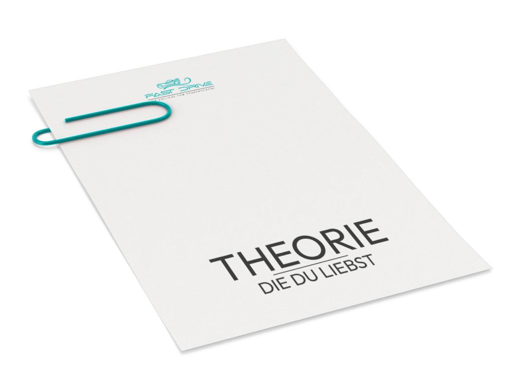 Ein Papier mit der Aufschrift 'Theorie die du liebst', das mit dem Logo von Fast Drive Wuppertal versehen ist. Dieses Bild symbolisiert die innovative und ansprechende Theorieausbildung, die von der Fahrschule in Wuppertal Elberfeld angeboten wird.